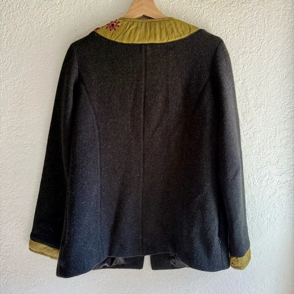 Icelandic Design Green Silk Appliqué Embroidered Lined Wool Jacket Women’s Sm - Picture 4 of 16
